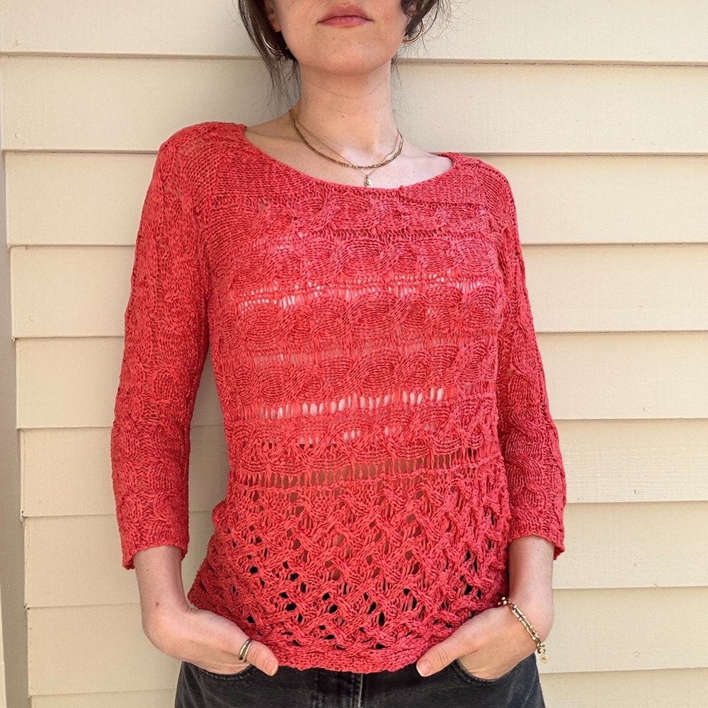 Coral Sfera light boatneck sweater with three quarter length sleeves